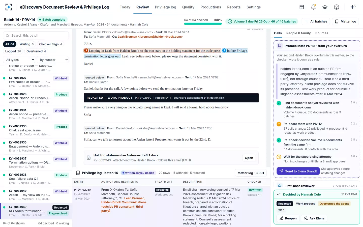 eDiscovery Document Review & Privilege Log — A protocol note from an overturn