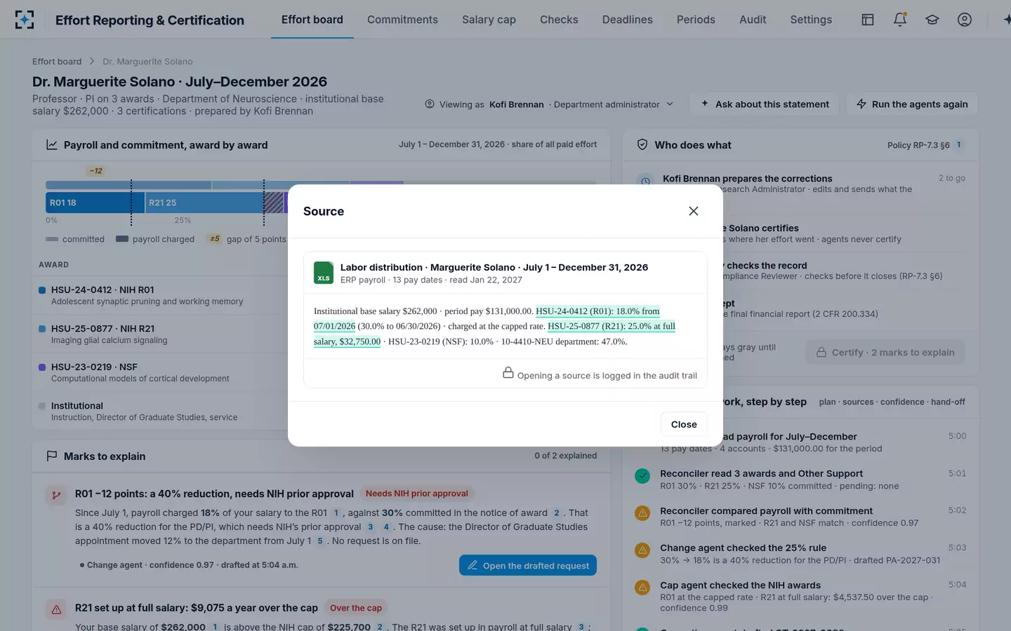 Effort Reporting & Certification — Every value opens its source