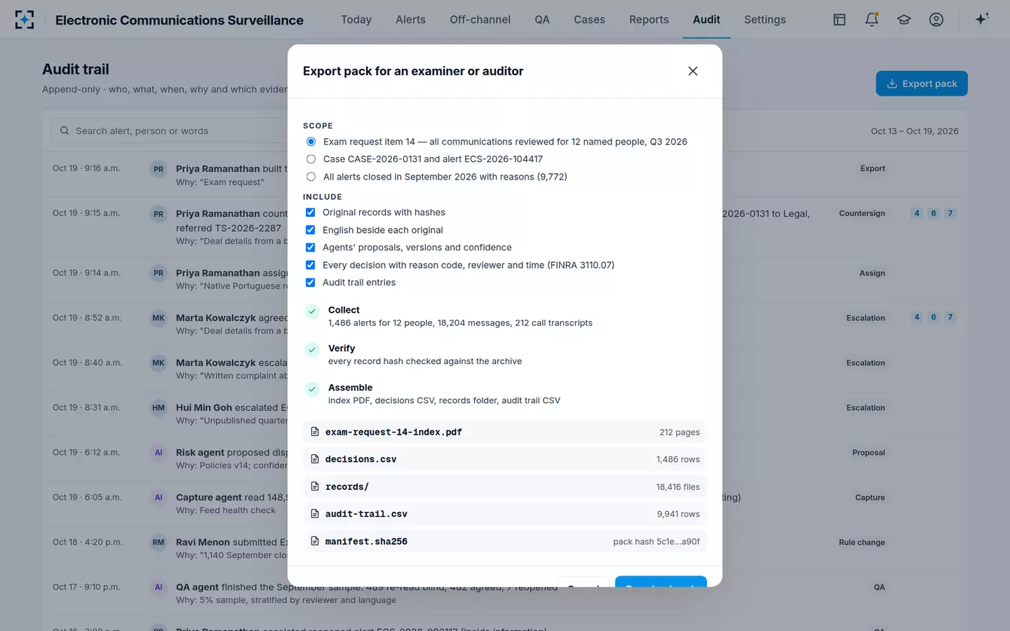 Electronic Communications Surveillance — Export for an exam request