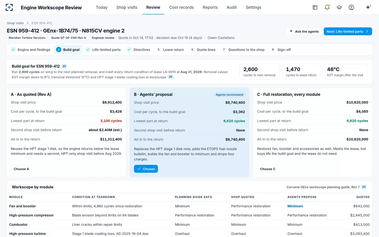 Engine Workscope Review — Build goal and workscope options