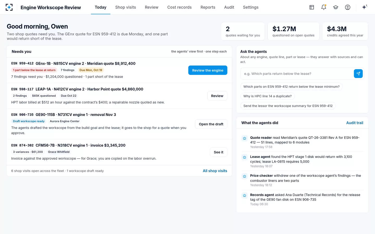 Engine Workscope Review — Today