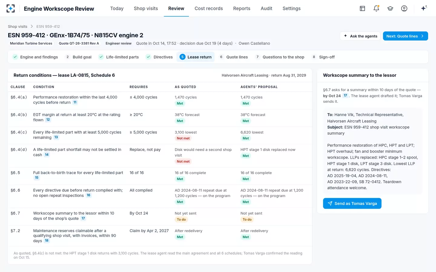 Engine Workscope Review — Lease return conditions