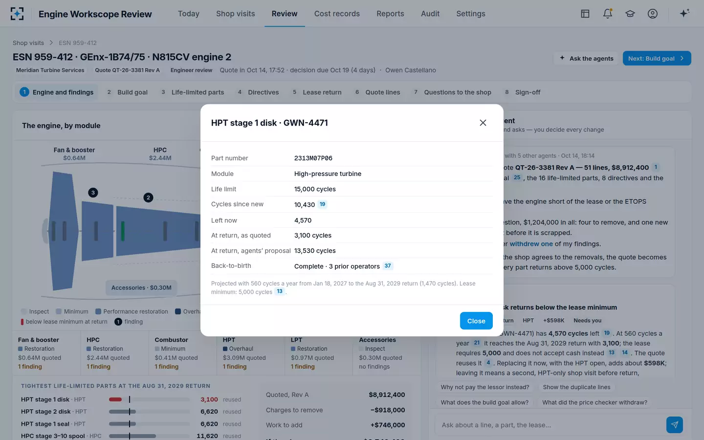 Engine Workscope Review — One life-limited part