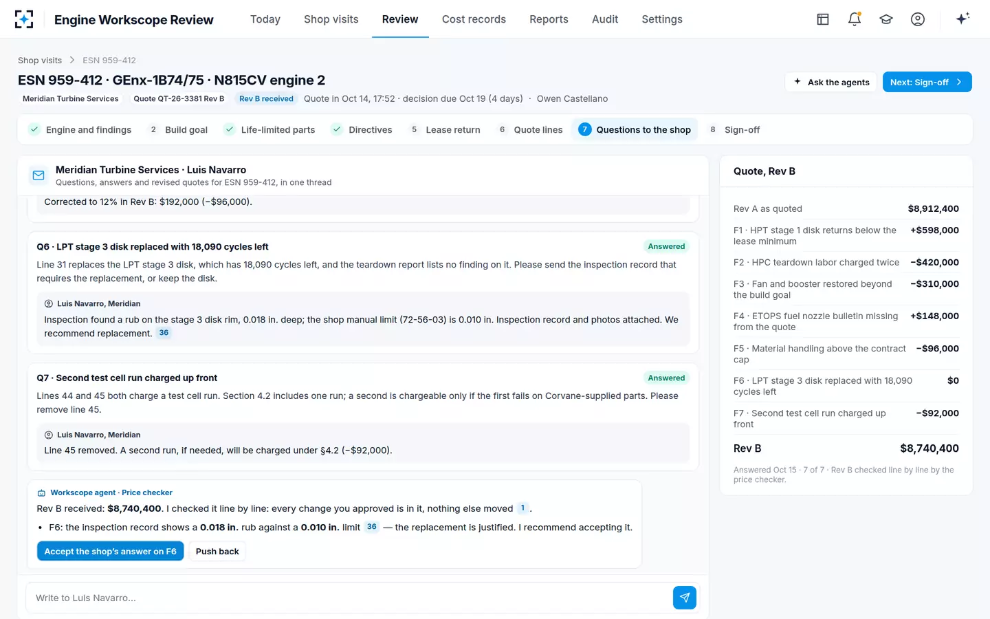 Engine Workscope Review — Questions to the shop