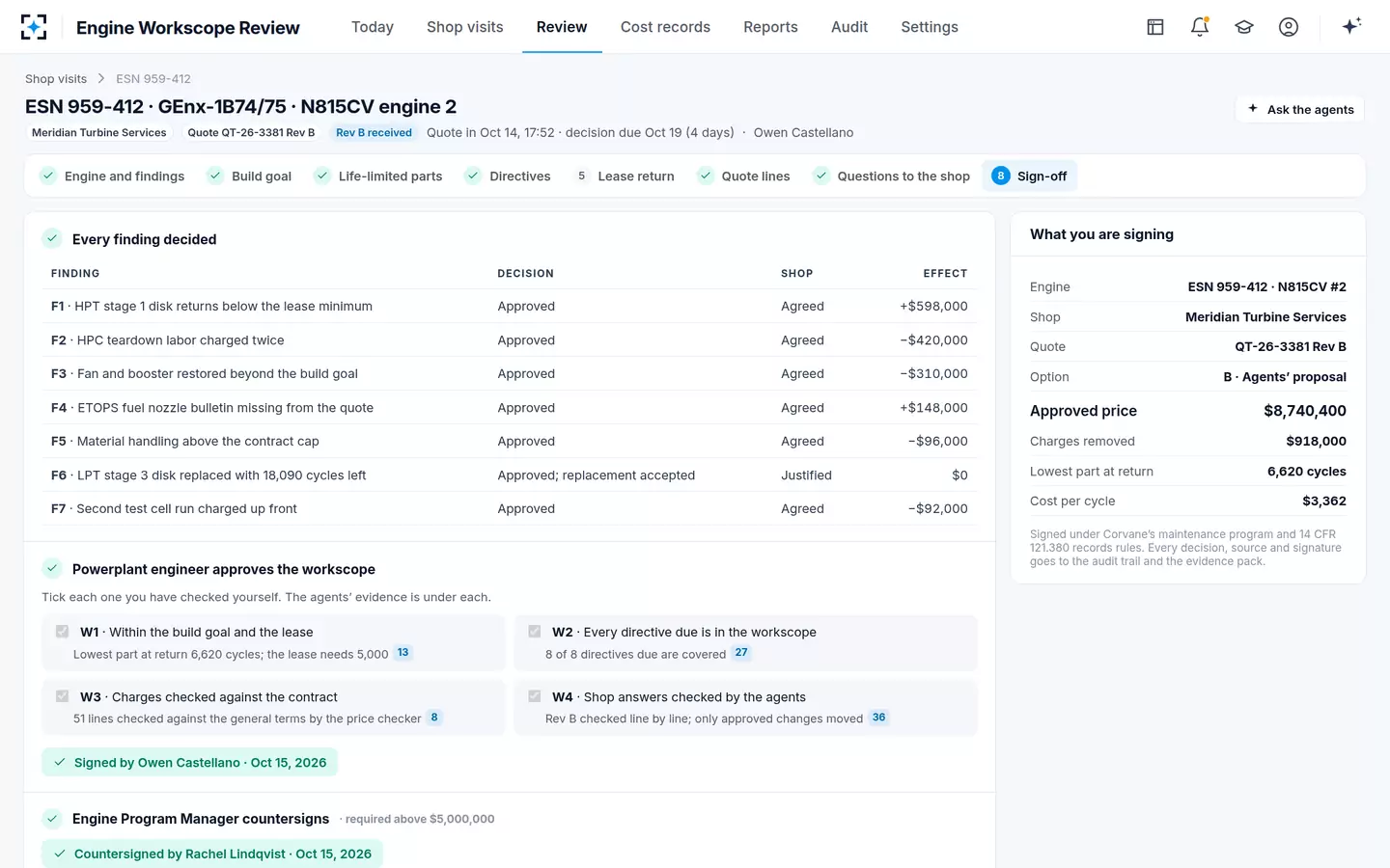 Engine Workscope Review — Sign-off