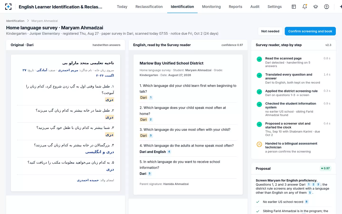 English Learner Identification & Reclassification — The home language survey