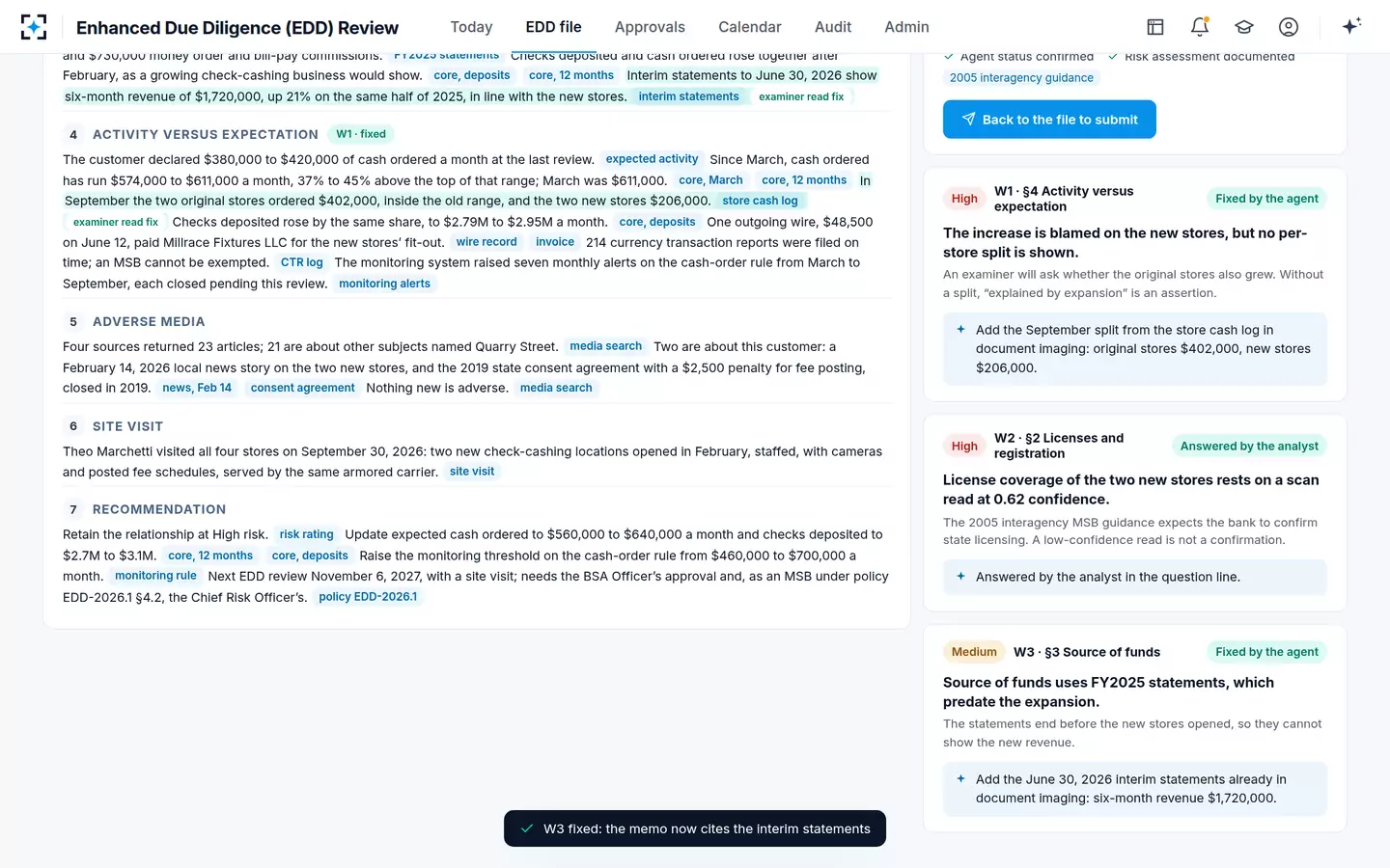 Enhanced Due Diligence (EDD) Review — Weak claims fixed by the agents, with new sources