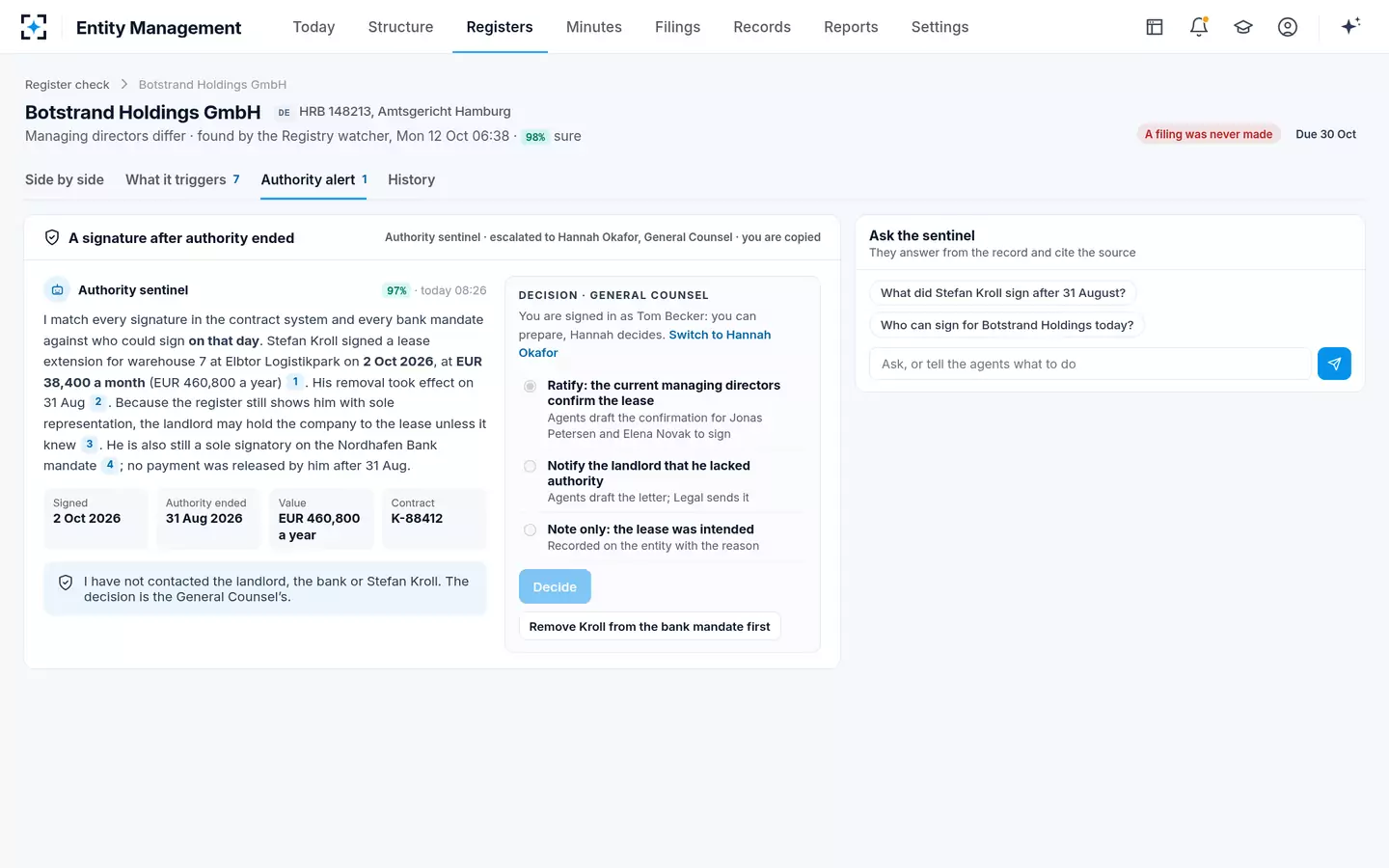 Entity Management — The authority alert