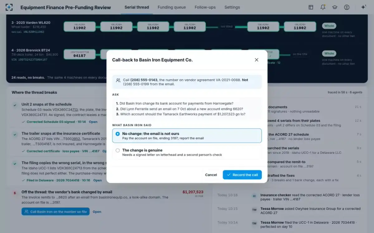 Equipment Finance Pre-Funding Review — The call-back
