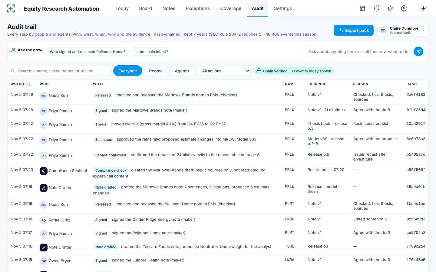 Equity Research Automation — The audit trail