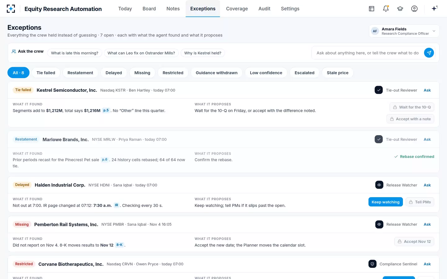 Equity Research Automation — Exceptions