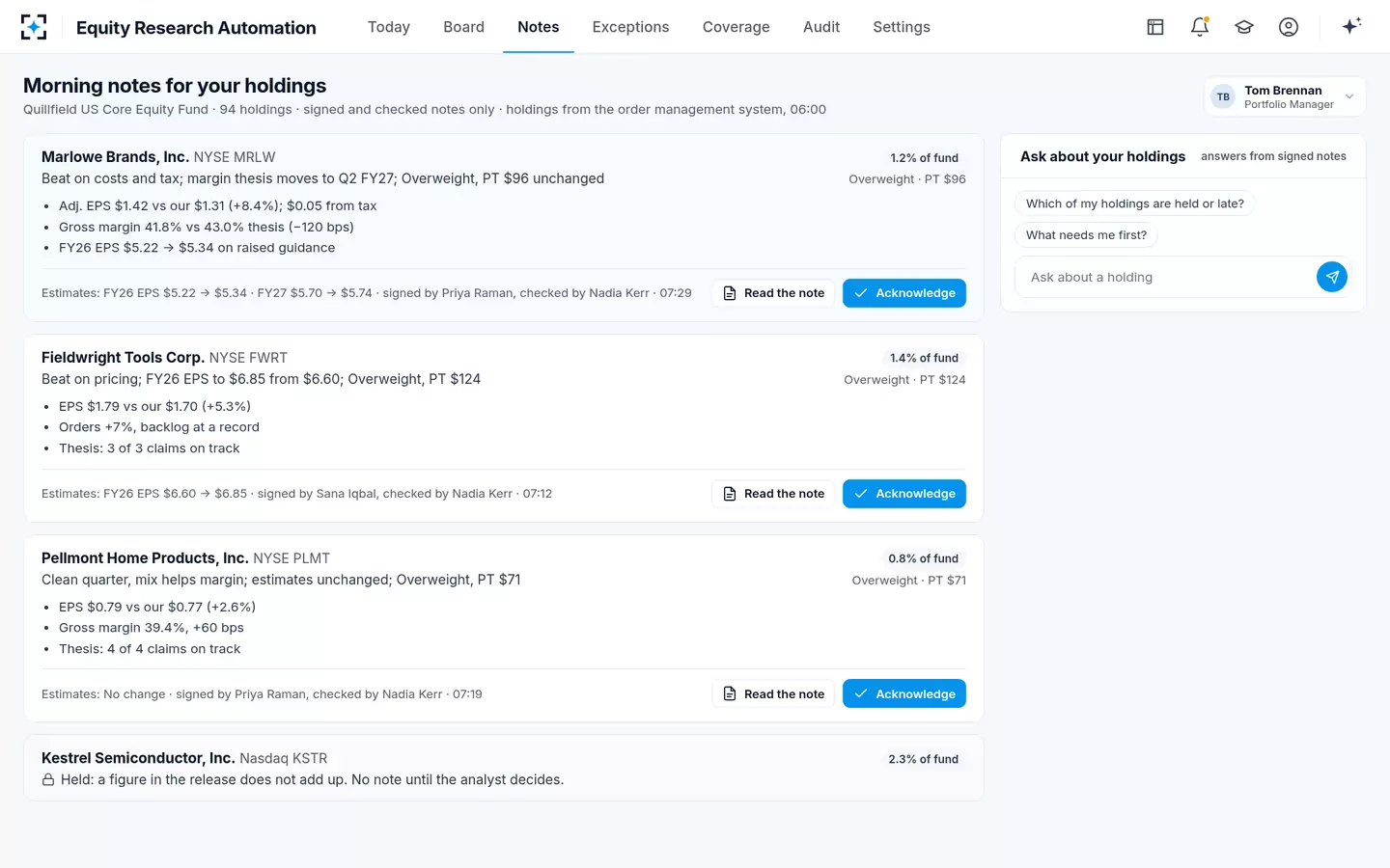 Equity Research Automation — The portfolio manager's digest