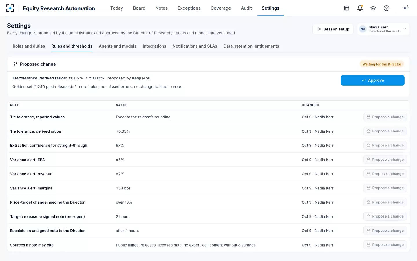 Equity Research Automation — Rules and thresholds