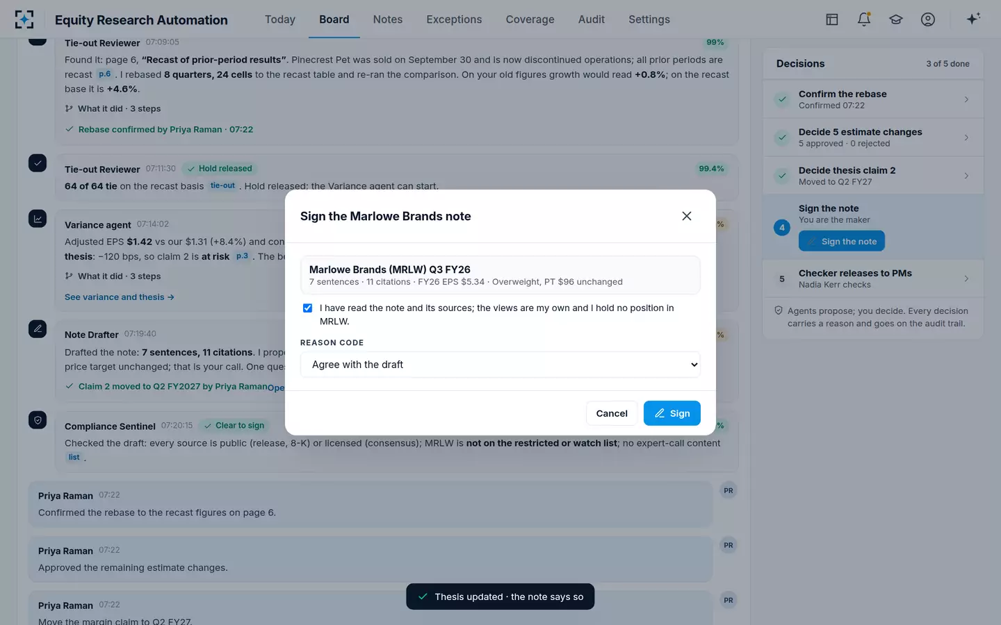 Equity Research Automation — The analyst signs