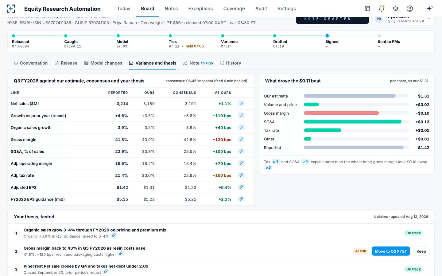 Equity Research Automation — Variance and thesis