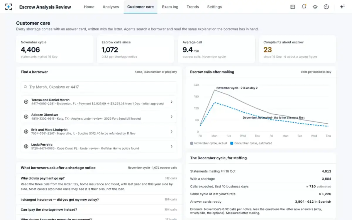 Escrow Analysis Review — Customer care
