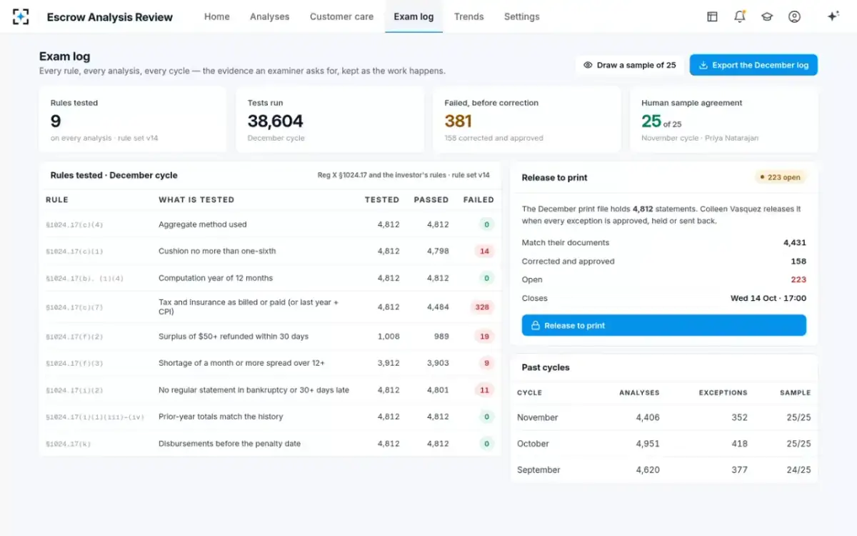 Escrow Analysis Review — The exam log