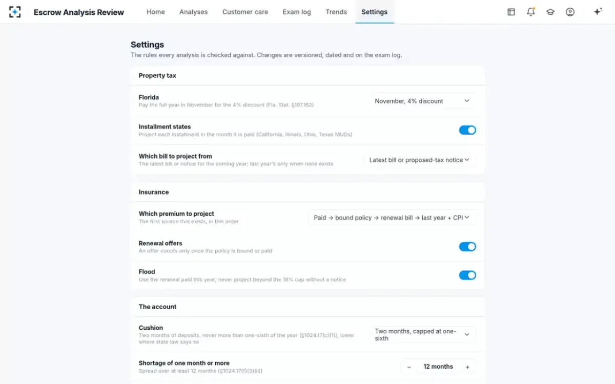 Escrow Analysis Review — Your escrow rules