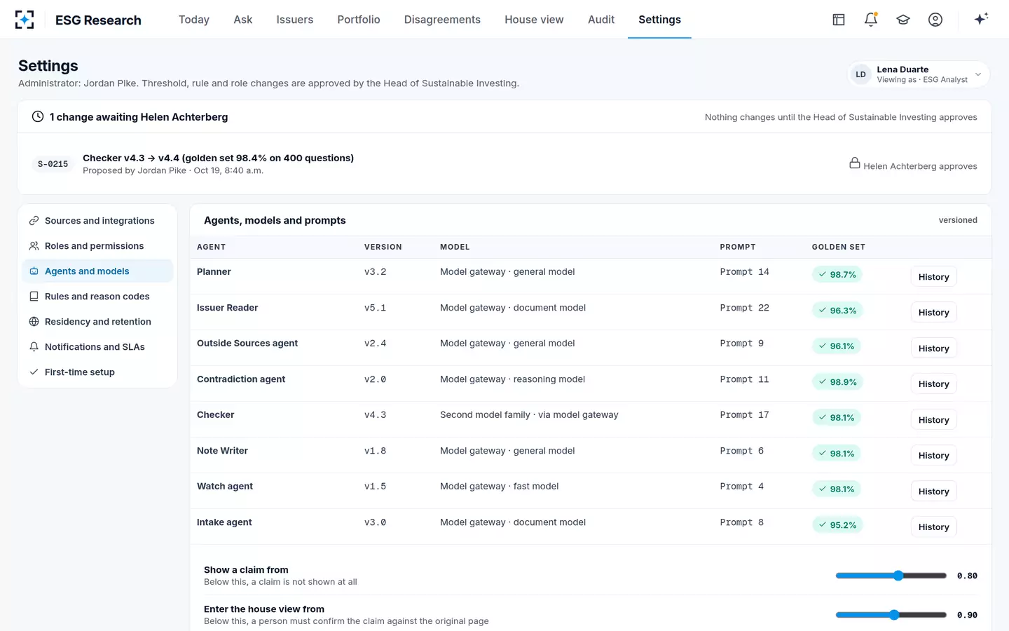 ESG Research — Agents, models and thresholds
