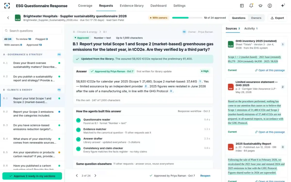 ESG Questionnaire Response — One answer, its sources