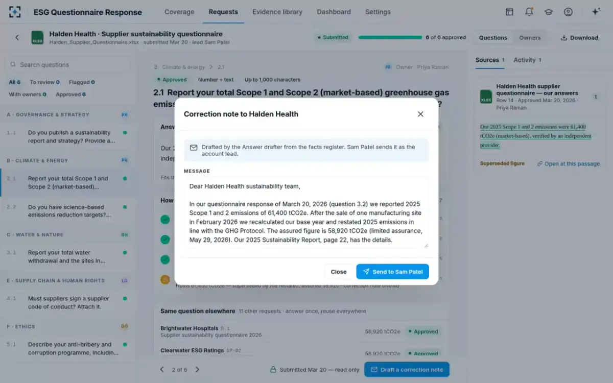 ESG Questionnaire Response — Correction note