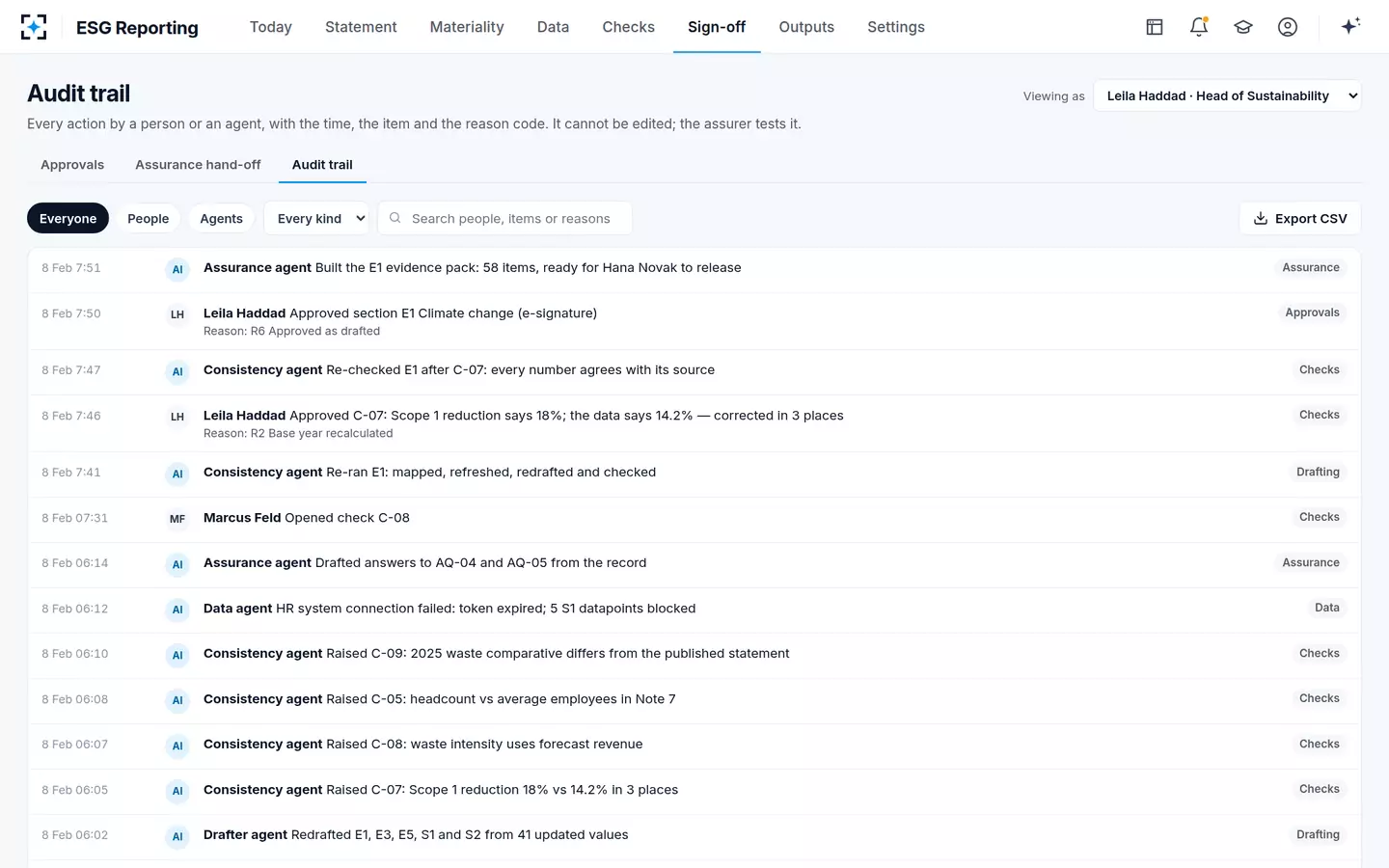 ESG Reporting — Audit trail
