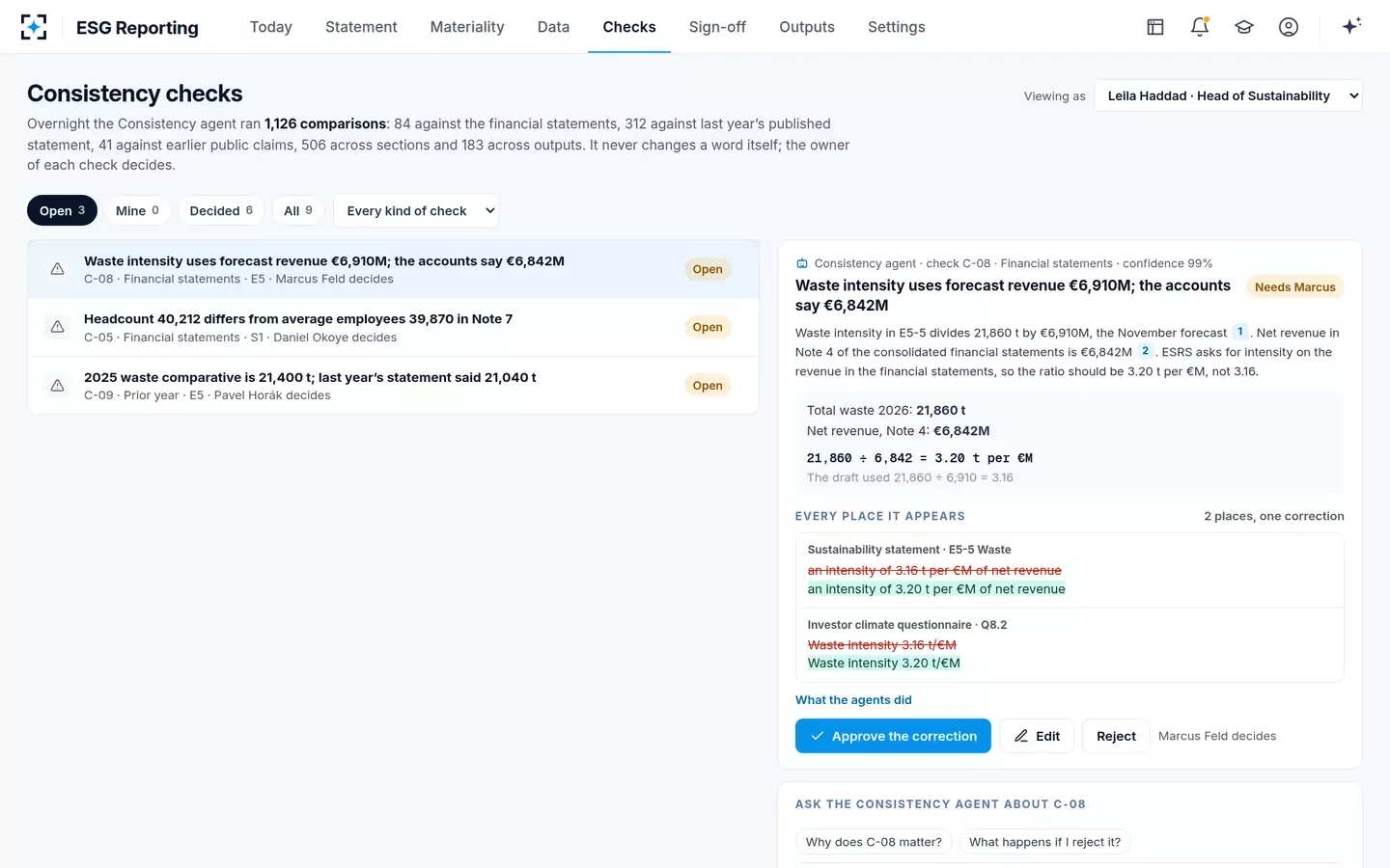 ESG Reporting — Consistency checks