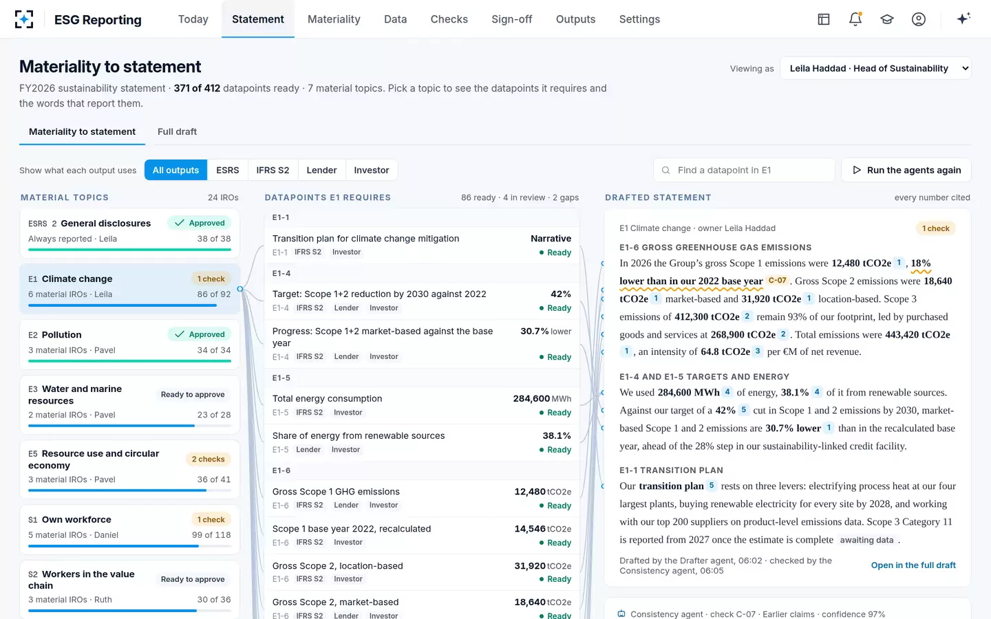 ESG Reporting — Materiality to statement