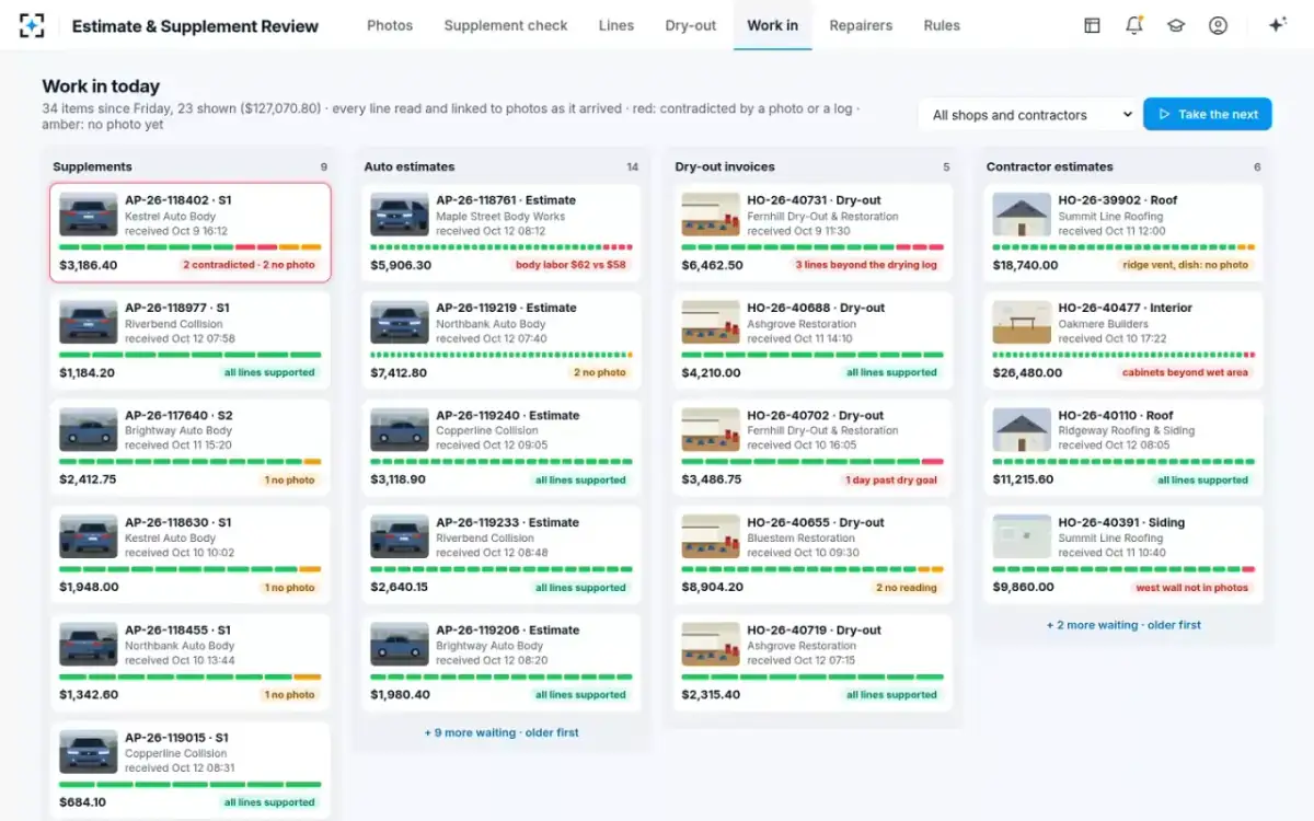 Estimate & Supplement Review — Work in