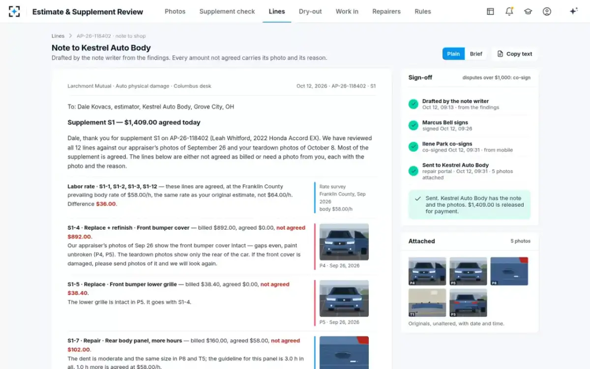 Estimate & Supplement Review — Signed and sent