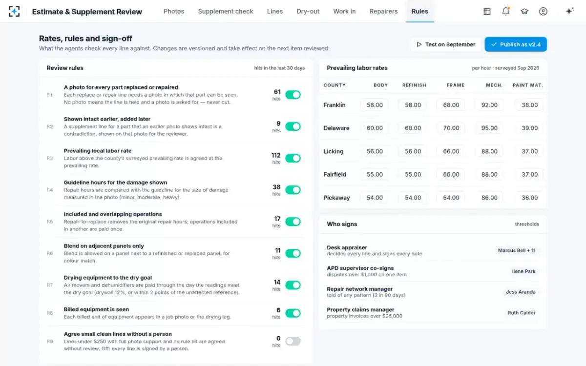 Estimate & Supplement Review — Rates, rules and sign-off