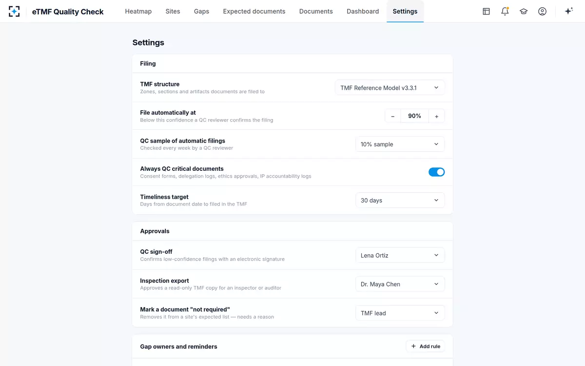 eTMF Quality Check — Your rules