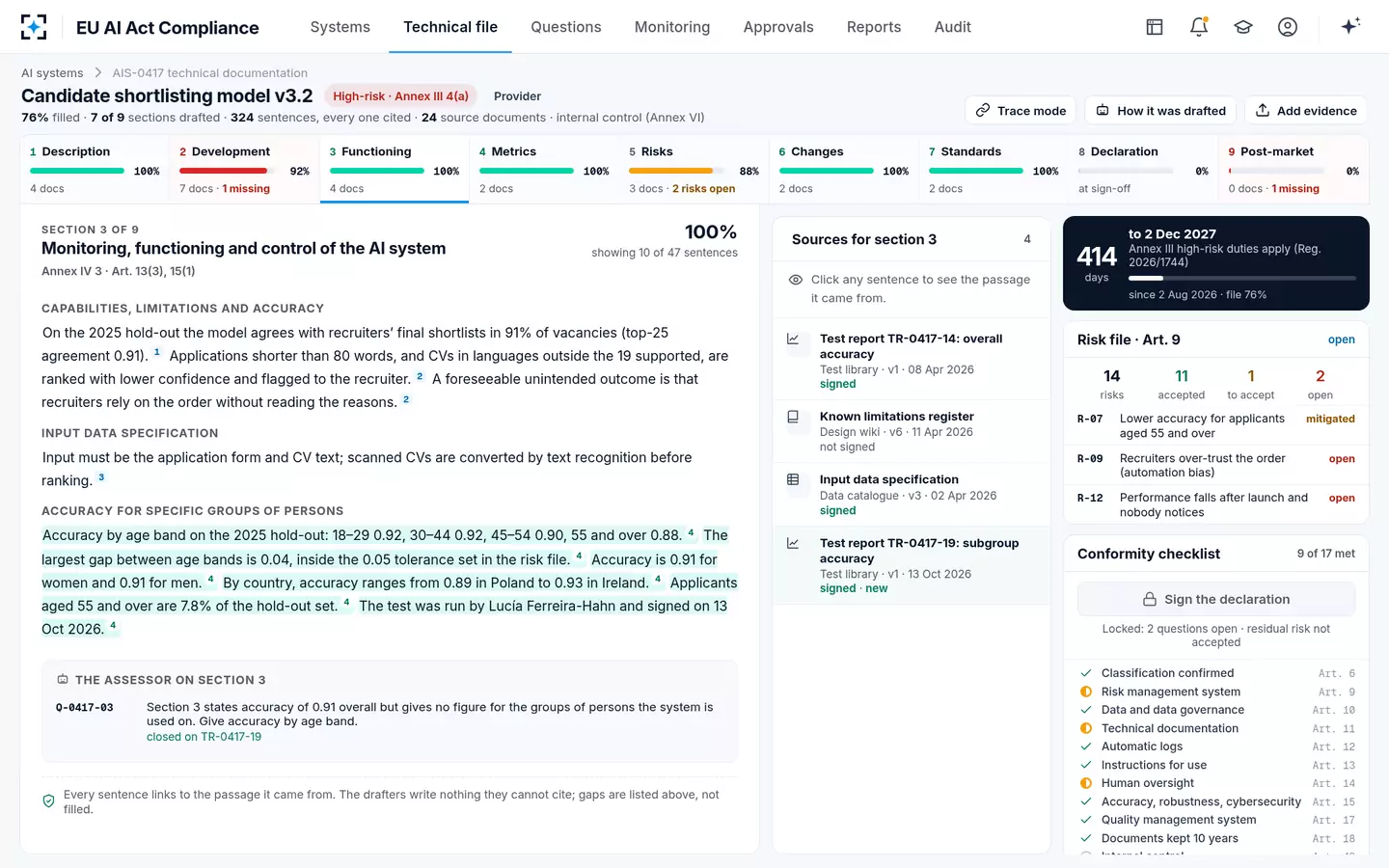 EU AI Act Compliance — The section redrafted