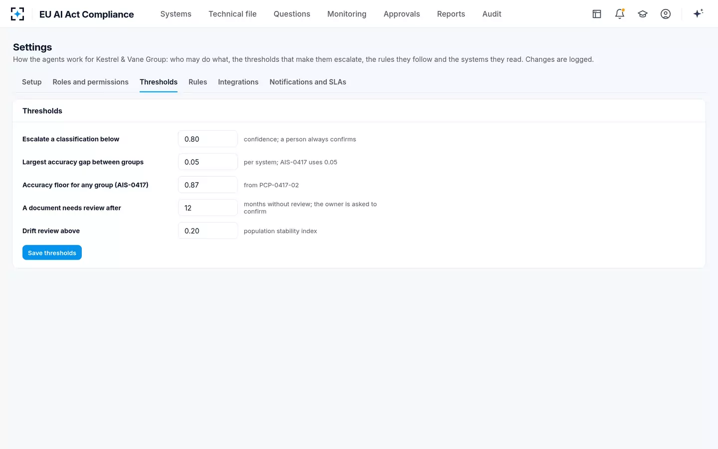 EU AI Act Compliance — Your thresholds