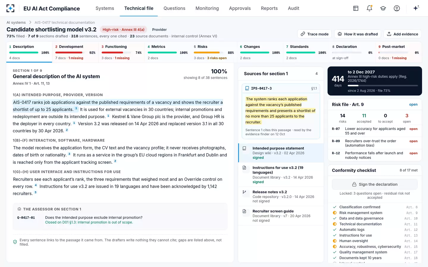 EU AI Act Compliance — The technical file