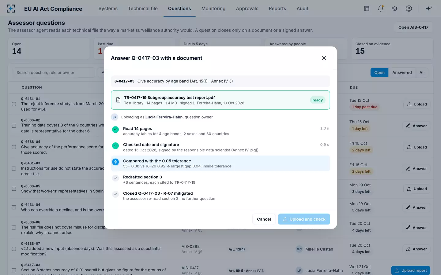 EU AI Act Compliance — Answering with a document