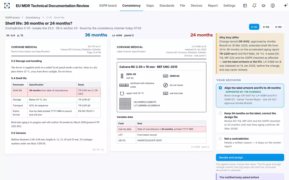 EU MDR Technical Documentation Review — Two pages side by side