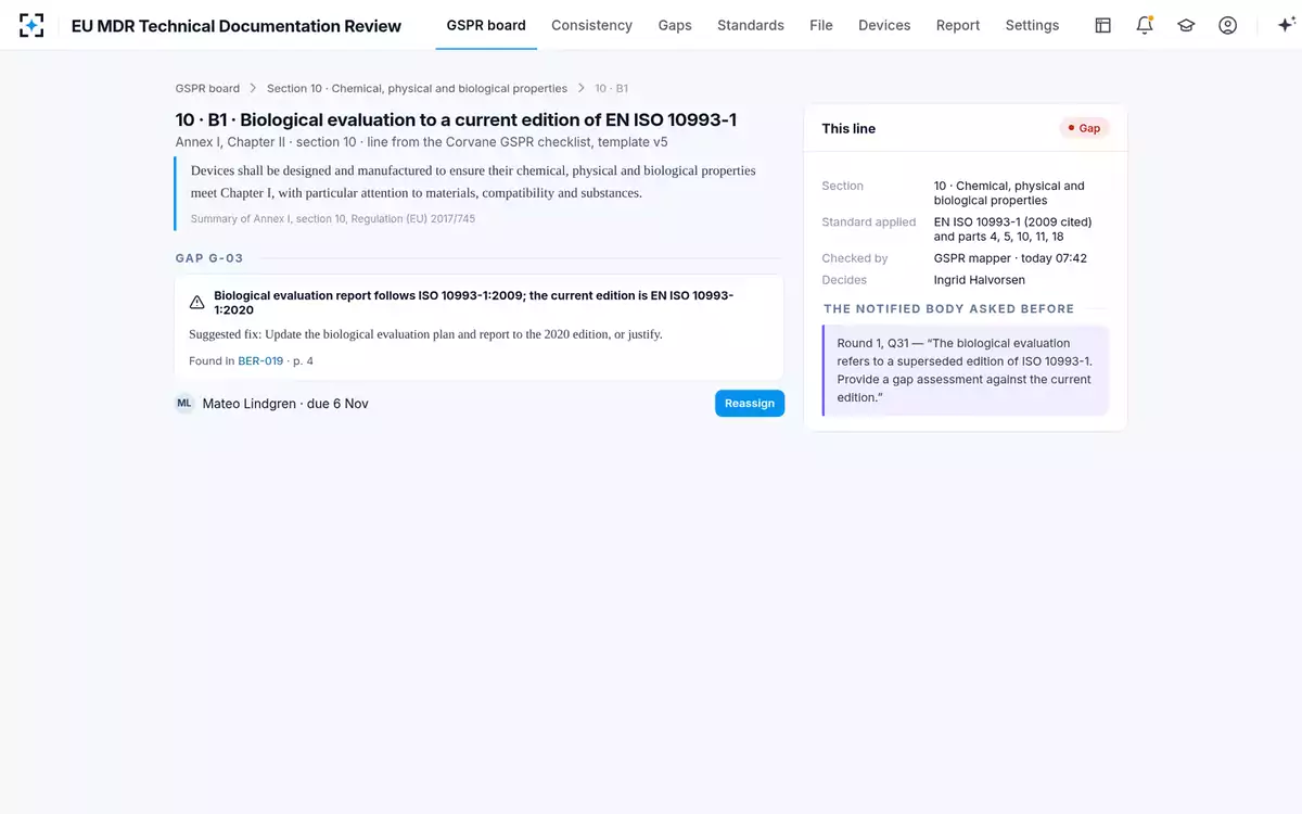 EU MDR Technical Documentation Review — One requirement