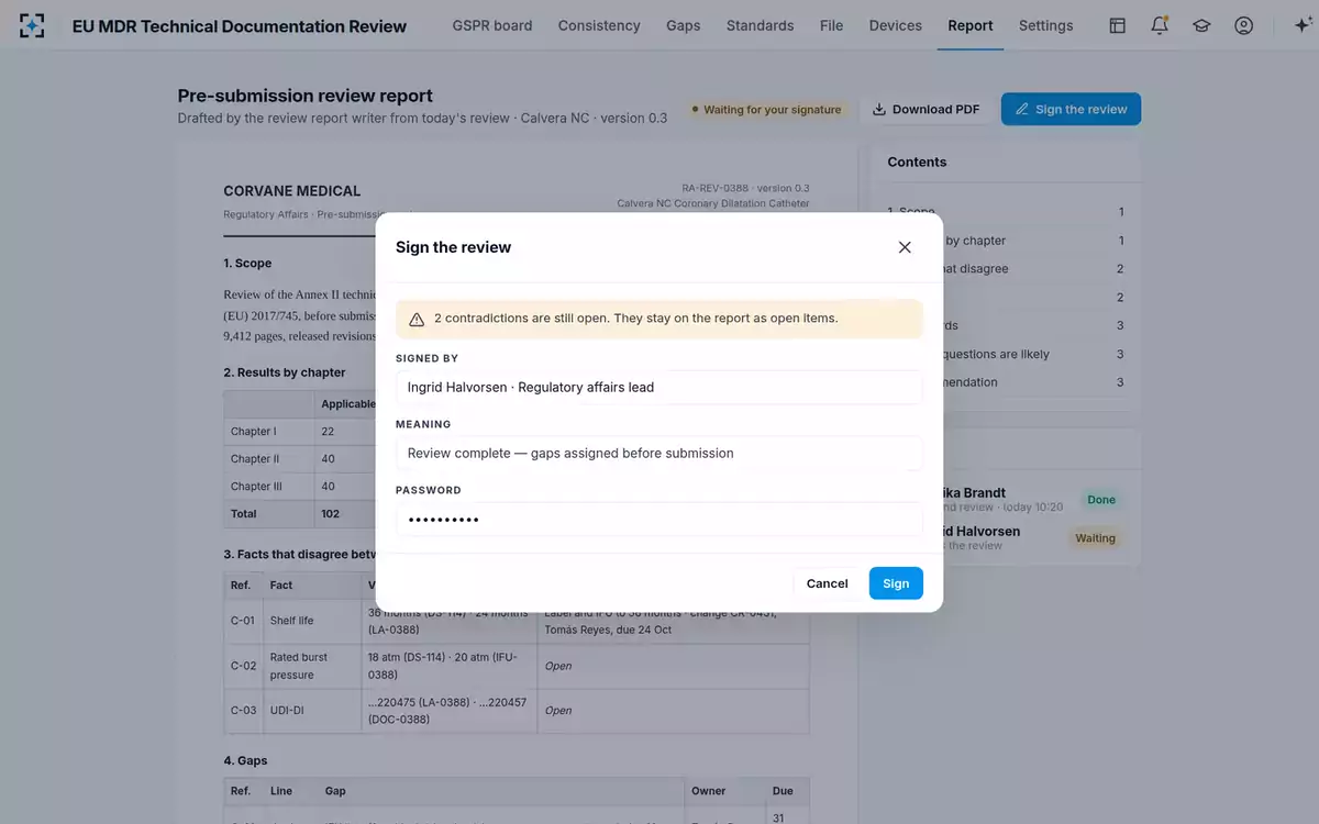 EU MDR Technical Documentation Review — Sign the review