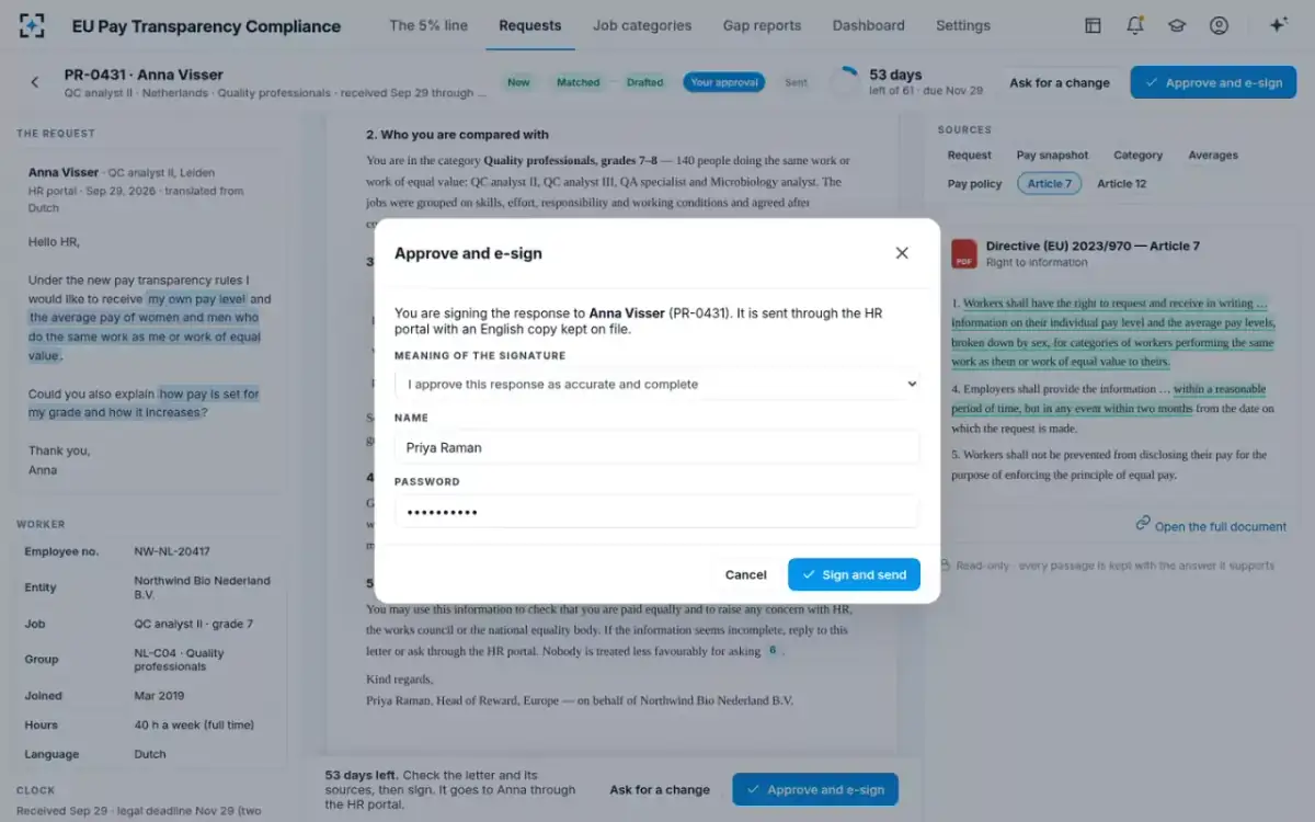 EU Pay Transparency Compliance — Approve and e-sign