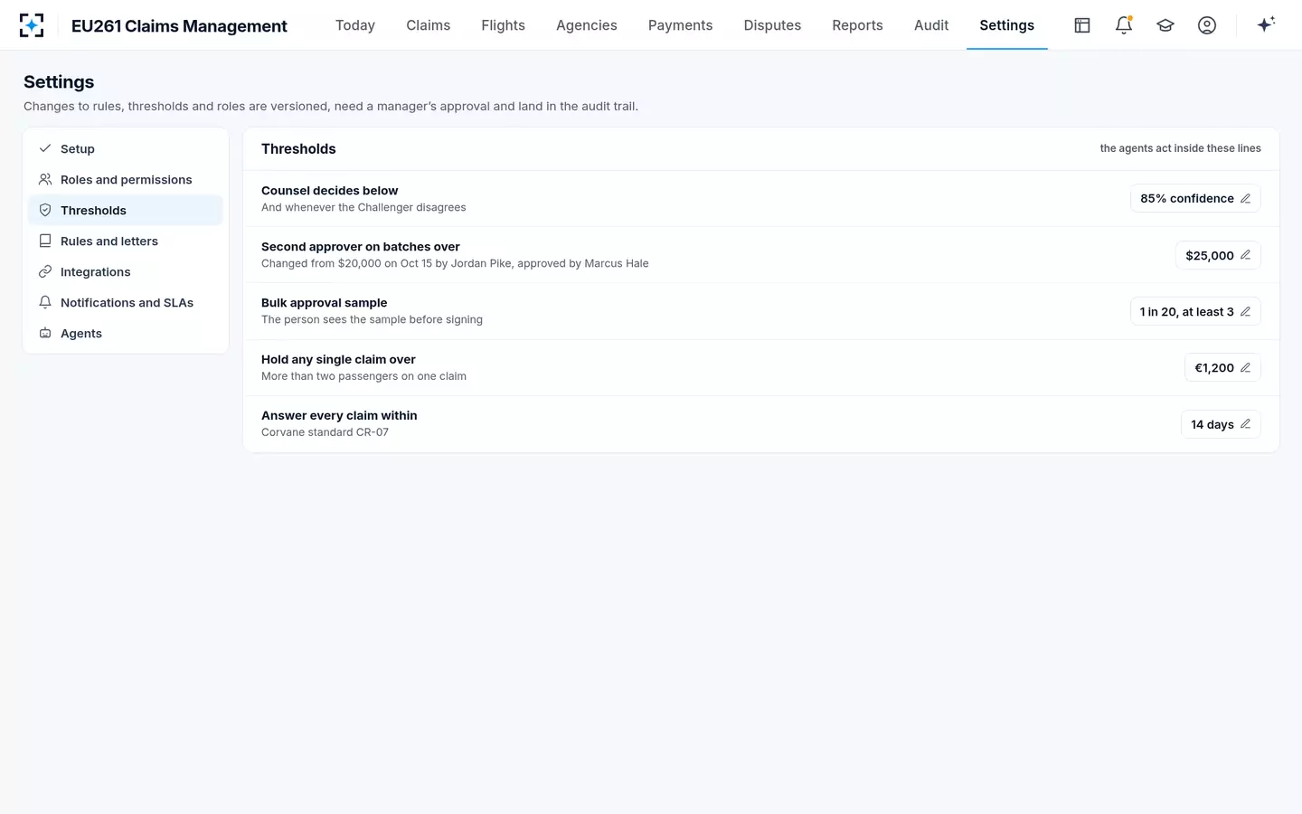 EU261 Claims Management — Your thresholds