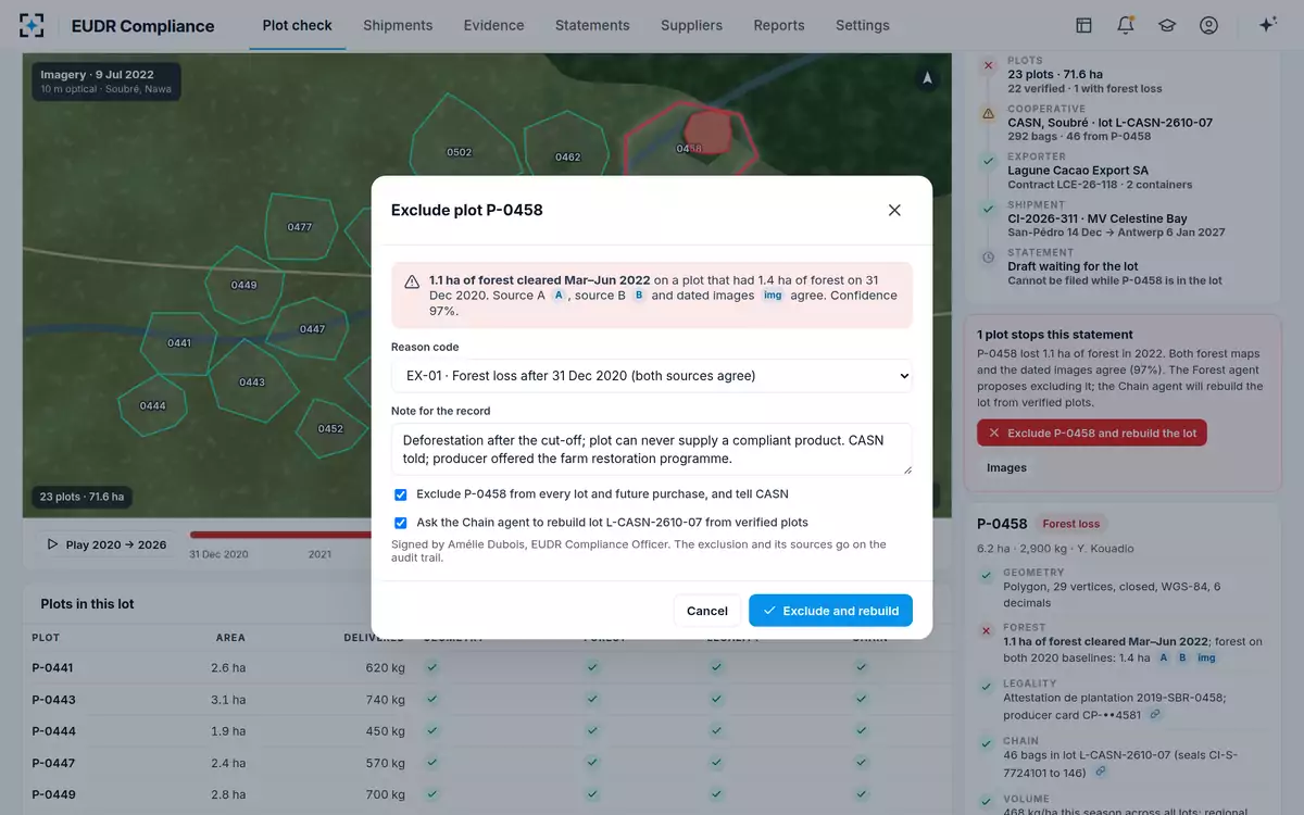 EUDR Compliance — Exclude a plot