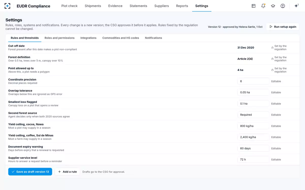 EUDR Compliance — Your rules