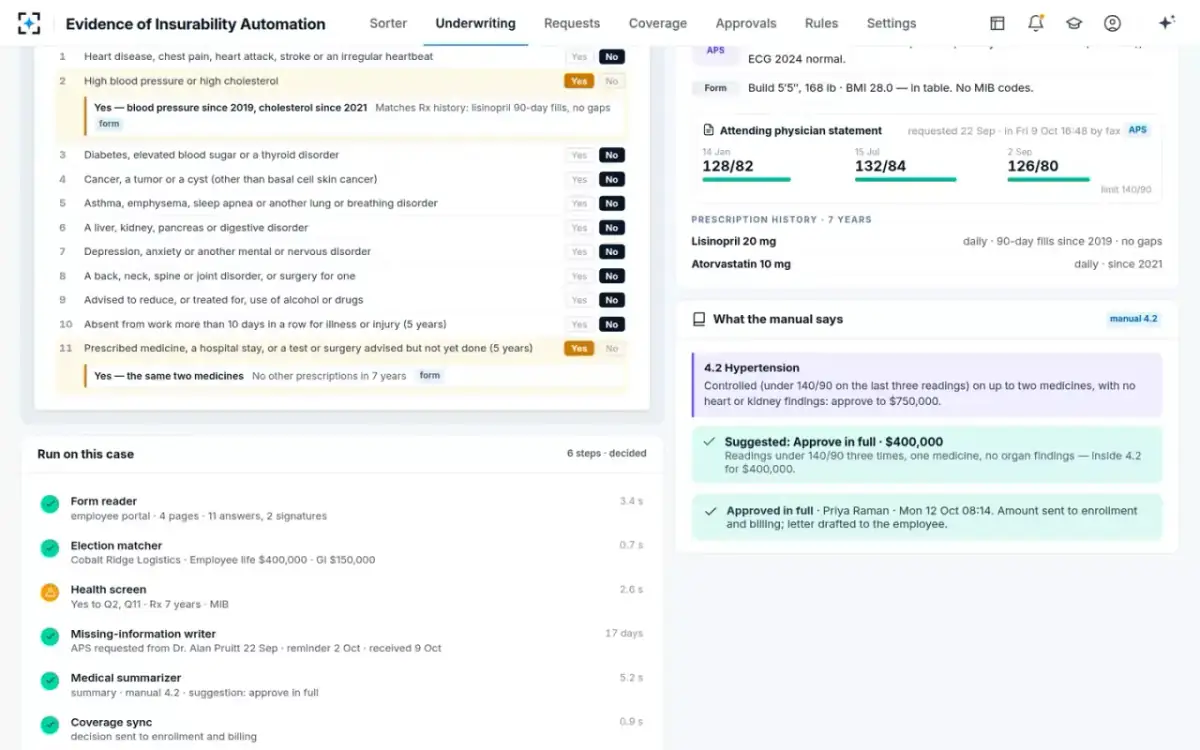 Evidence of Insurability Automation — Decided, with the run on record