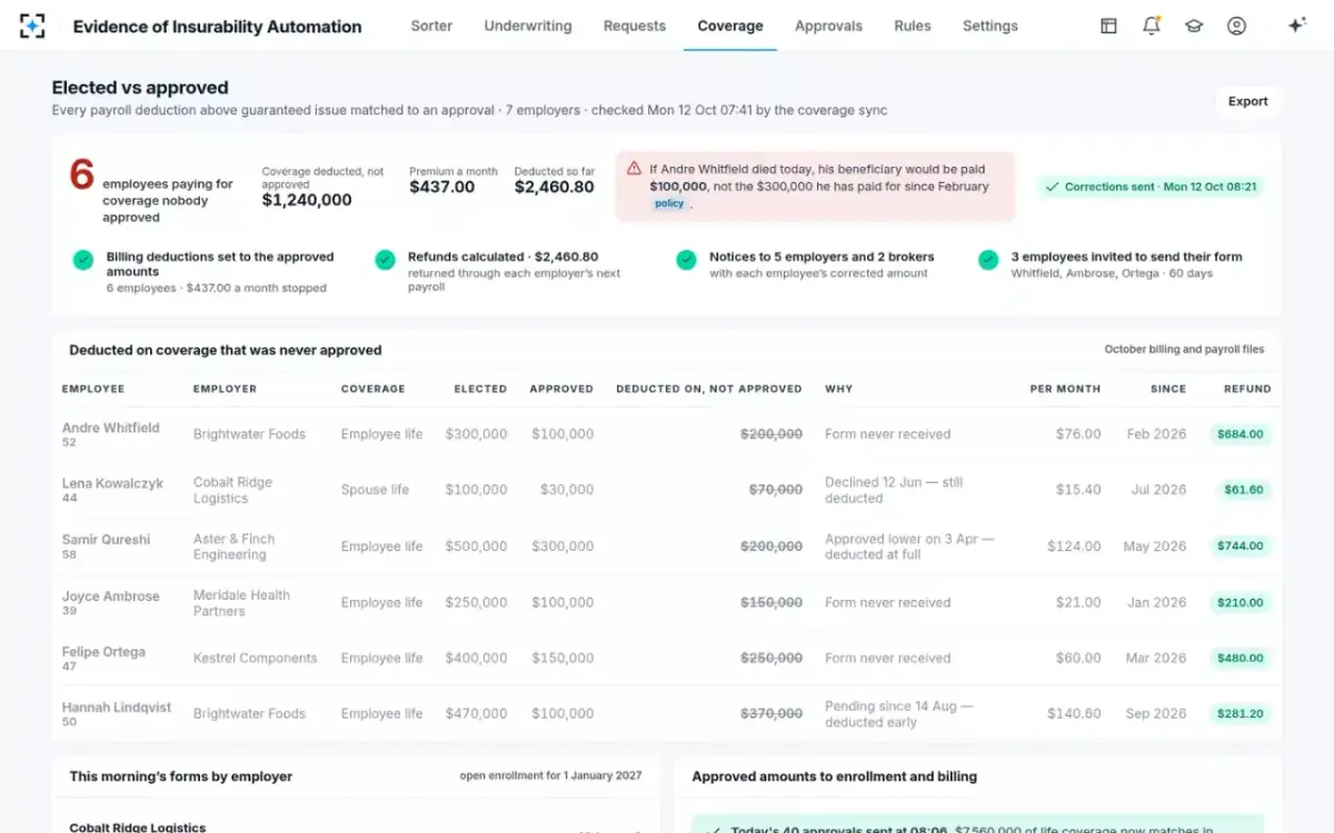 Evidence of Insurability Automation — Corrections sent