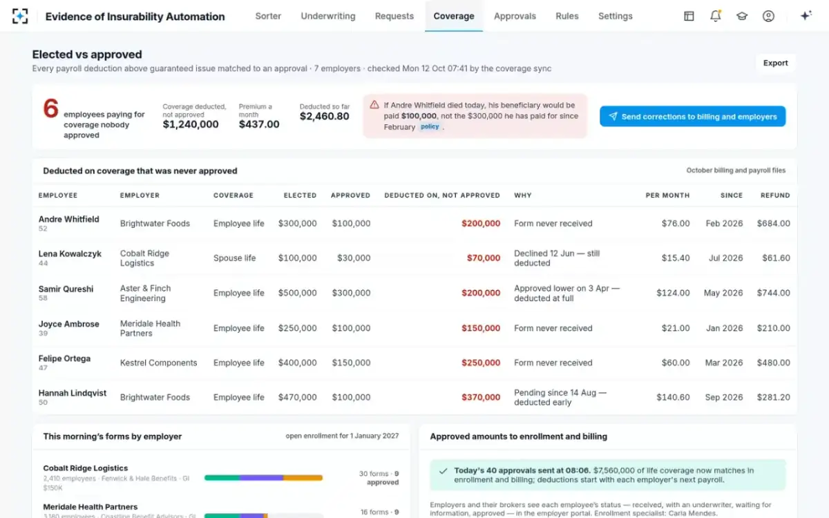 Evidence of Insurability Automation — Elected vs approved