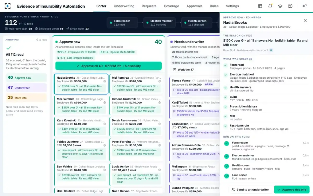Evidence of Insurability Automation — One form, every check