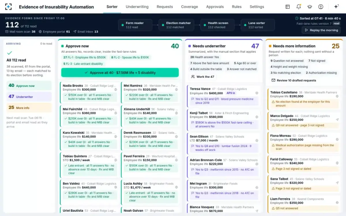 Evidence of Insurability Automation — The sorter