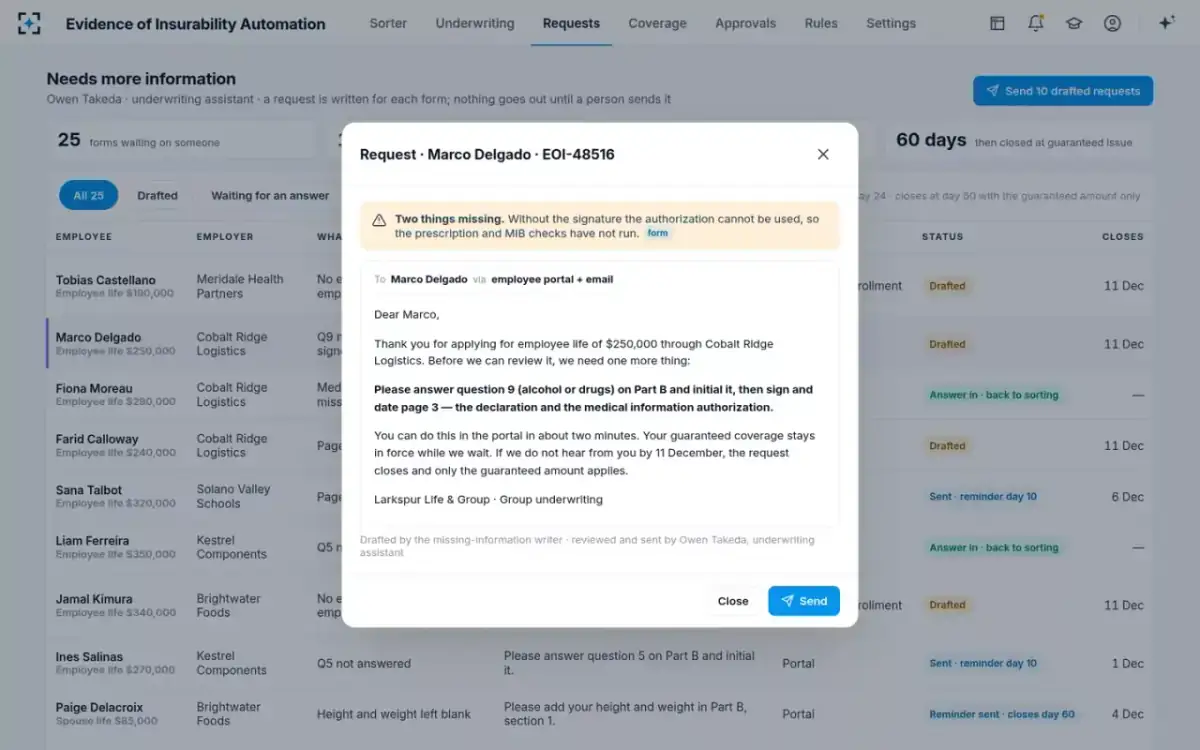 Evidence of Insurability Automation — A drafted request