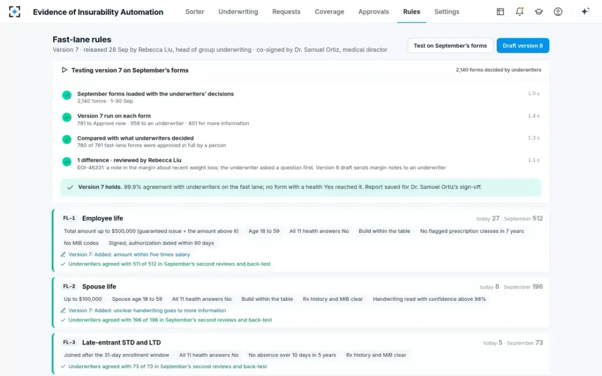 Evidence of Insurability Automation — Fast-lane rules